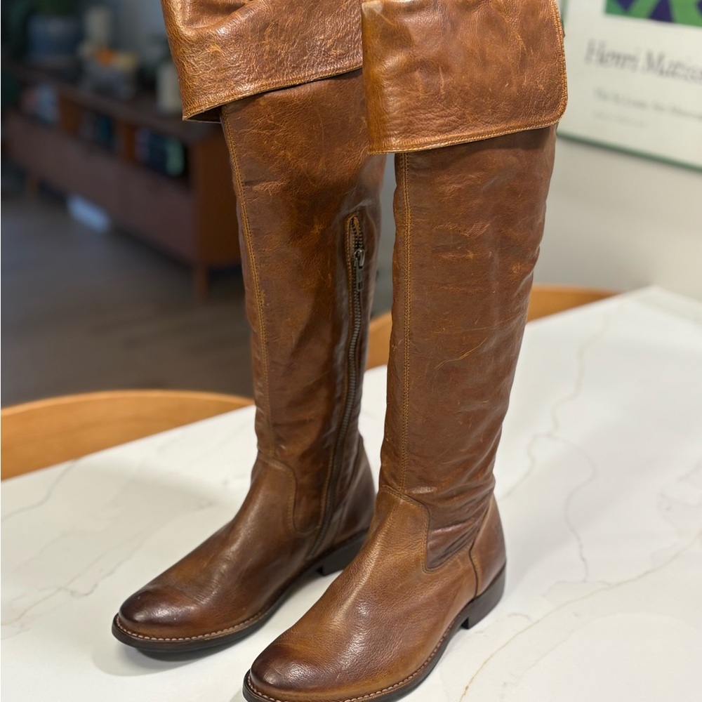 Frye Brown Leather Shirley Knee-High Boots